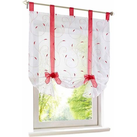 Store romain avec ruban à broder Rideaux romains Rideau à boucles transparentes en voile (LxH 60x140cm, rouge) (1/3)