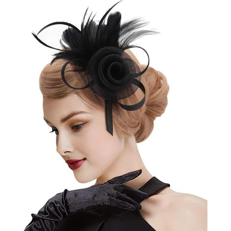 Tocado de red con flores y plumas, con pinza y diadema, ideal para niñas y mujeres en cócteles y meriendas. (1/5)