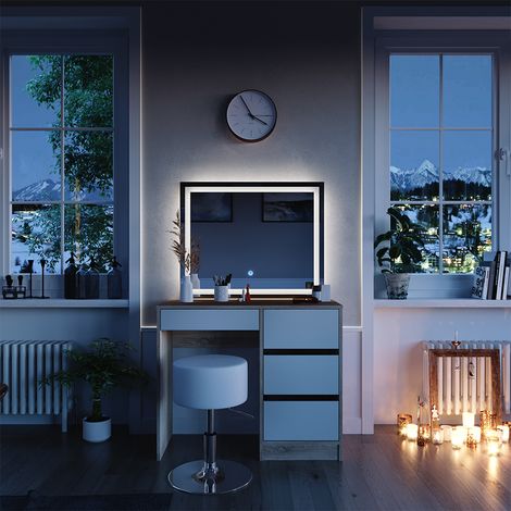 Tavolo da toeletta Sherry, Sonoma, 90 cm con specchio LED e sgabello, Vicco (1/5)
