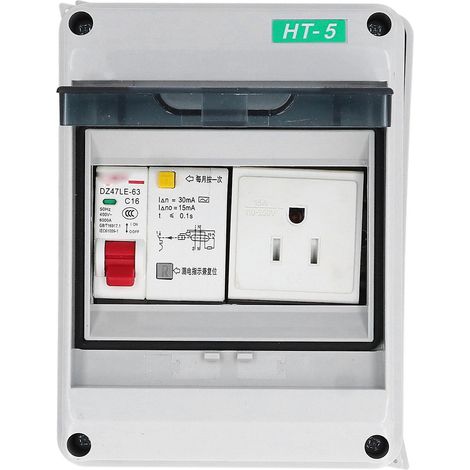 Boîtier de distribution 1 voie 15 A IP65 étanche avec disjoncteur, protection contre les surtensions, prise US 110-250 V CA, pour usage intérieur et extérieur. (1/5)