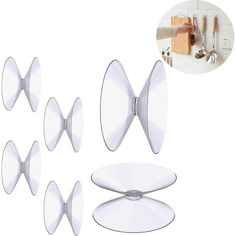 6 mini ventouses PVC double face transparentes sans crochet 4×4×1,7 cm, table verre, surfaces lisses (1/5)