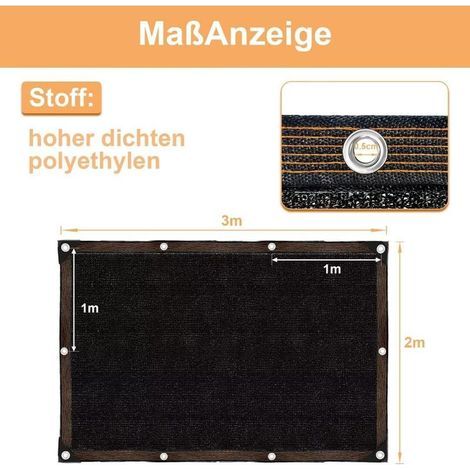 Filet d'ombrage avec œillets, 2 x 3 m, Noir, Protection Solaire pour Jardin, terrasse, 70% d'ombrage, résistant aux UV, Filet d'ombrage pour étrangers, Jardin, extérieur (1/5)
