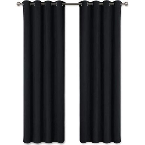 Rideaux Lot de 2 Occultation de Fenêtre Solides à Oeillets Isolant Thermique Couleur Unie 160 x 240 cm Noir (1/4)