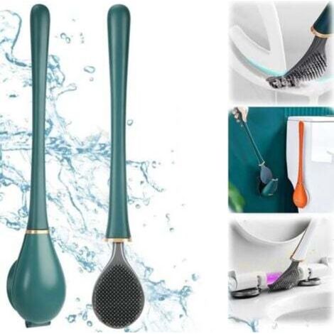 Silikon-Toilettenbürste Flach, Hängende WC-Toilettenbürste, Flexible Silikon-Toilettenbürste, Badezimmer-Toilettenbürste mit Schnell trocknendem Halter zur Wandmontage ohne Bohren
