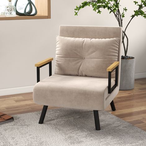 MEUBLIV Sillón convertible beige 63x73x81 cm – respaldo 5 posiciones, cama auxiliar (1/5)