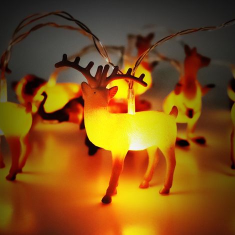 Neue dekorative LED-Weihnachtslichterkette mit Tiermotiven, darunter Rentiere, Pandas und Elefanten, inklusive 10 warmweißen Batterien. (1/5)