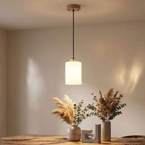 Hängeleuchte Pendelleuchte Deckenlampe Holz Glas braun opal matt H 120 cm