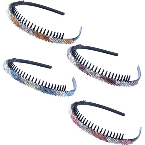 Headband - Rhinestone Hair Band with Teeth Comb - Non-Slip Design for Women and Girls - One Size Fits Most - 4 Colors Available (1/5)