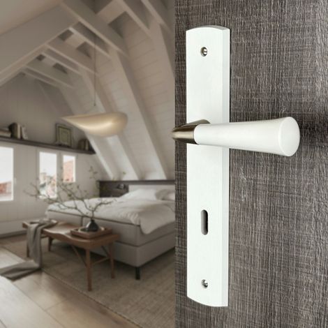 Ouvre&Déco – Paire de poignées de porte ISIS en bois blanc – Entraxe 195 mm – Forme ronde – Compatible avec serrures multipoints
