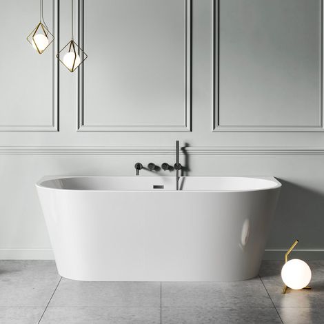 Baignoire semi-îlot design ovale MALAGA blanche 150 cm (1/5)