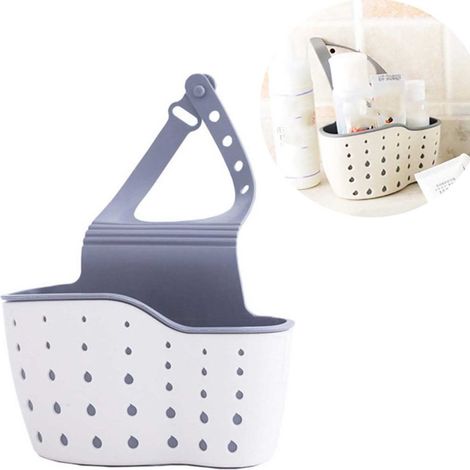 Passoire d'évier lot de 1 beige 21 x 15 x 8,5 cm en TPR avec attaches réglables pour égouttage rangement et porte éponge (1/5)