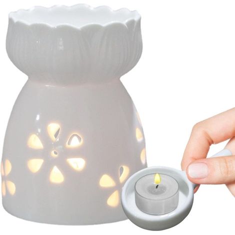Chauffe-huile en céramique, cire fondue pour chauffe-bougie creuse blanche – Brûleur chauffant fondant cube de cire fondant chauffe-parfum, cadeau pour mariage, spa et aromathérapie (bougies non inclu (1/4)