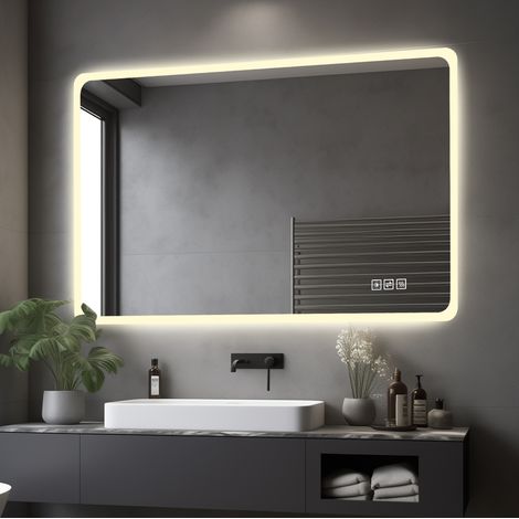 Specchio LED bagno 100x60 cm in vetro argentato, antiappannamento, da parete – MEUBLIV (1/5)