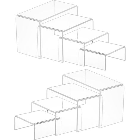8 Pièces 2 Ensembles de Petits Contremarches en Acrylique, Présentoir en Acrylique Transparent Épais, Vitrine de Bureau Rectangulaire pour Objets de Collection (1/5)