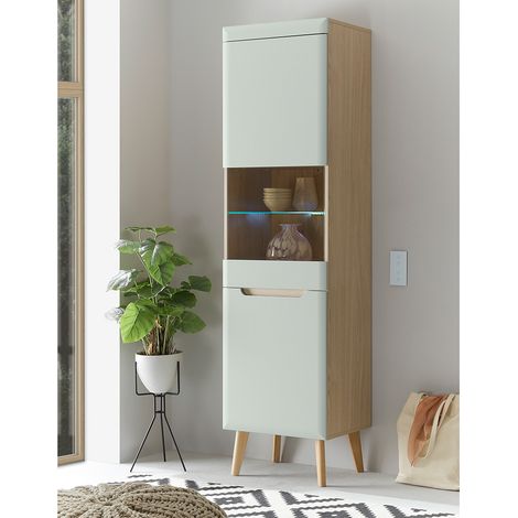 Wohnzimmer Vitrine in Grün Matt mit Eiche STOCKTON-61 inkl. Beleuchtung (1/5)