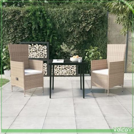 Ensemble à manger de jardin - FAFEICY - 3099455 - Beige - Table carrée 80x80 cm - Chaises dossier réglable, coussins amovibles (1/5)