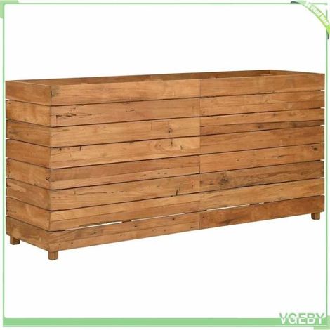 Lit surélevé / jardinière - FAFEICY - 47429 - 150x40x72 cm - Teck recyclé - Étagère acier réglable (1/5)