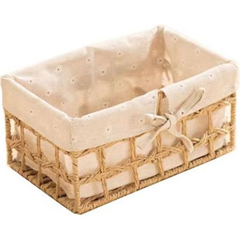 Cesta de almacenamiento de mimbre tejida a mano, cuerda de papel, cesta rectangular decorativa de mimbre, caja de almacenamiento en forma de B