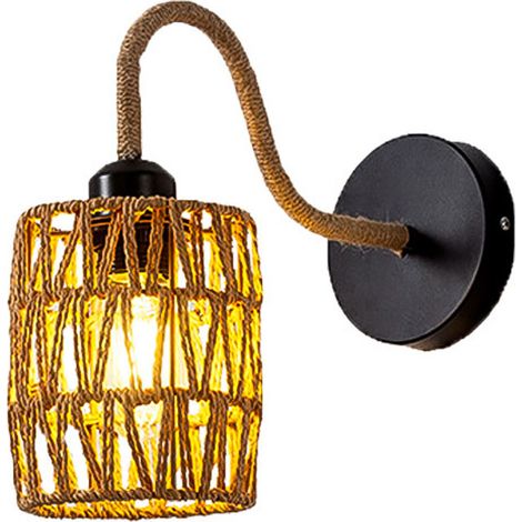 Applique murale vintage en rotin, fabriquée à la main, applique décorative en corde de chanvre pour la décoration intérieure, ampoule non incluse (1/5)
