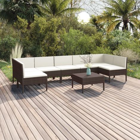 8-tlg. Garten-Lounge-Set mit Auflagen Poly Rattan Braun (1/5)