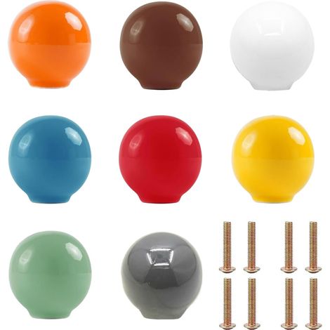 JSSEVN - 8-Piece Ceramic Furniture Knob Set, Colorful Drawer Pulls, Ball Shape, Cute Ceramic Cabinet Door Knobs (8 Colors) (1/5)