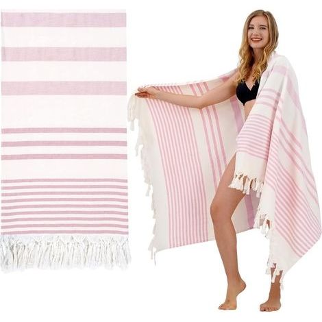 Serviette de Plage Doux-Drap de Plage Coton Légère, Serviette Plage Turque Serviette Absorbante, Séchage Rapide, Tissu de Hammam Sauna Femme Homme(Rose,180x100cm) (1/5)
