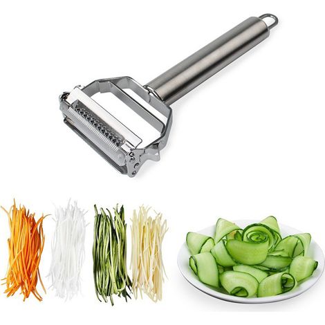 Râpe éplucheuse en acier inoxydable avec brosse de nettoyage, râpe pour carottes, pommes de terre, légumes et fruits (1/5)