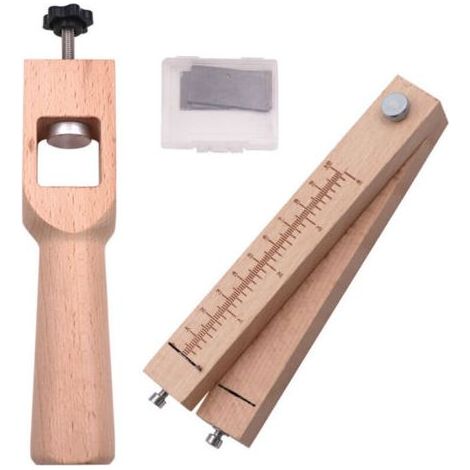 Outil de coupe pour cuir et sangle, cutter réglable à manche en bois pour bricolage, 5 lames incluses, outil manuel de précision pour bandes en cuir (1/4)