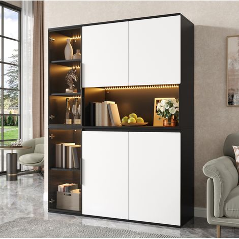 MEUBLIV Vitrine haute 120 x 40 x 160 cm noir et blanc – LED intégrées (1/5)