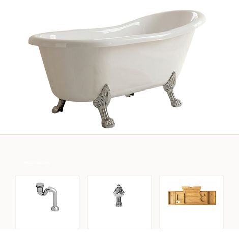 Baignoire îlot LEONA 160x75 pieds chrome plateau (1/5)