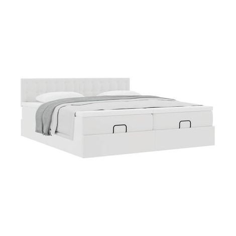 Cadre de lit coffre blanc 160 × 200 cm, matelas en similicuir inclus, espace de rangement généreux, pour chambre, décor moderne, facile à assembler (1/5)