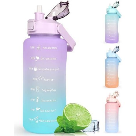 Gourde Motivationnelle - Sans BPA - 2000ml - Violet - Étanchéité 360° - Marqueur de Temps (1/4)