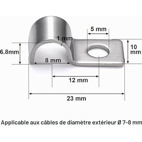 P-Clip For Cables One Hole Clips Stainless Steel Tube Clamp Clips For Fixing Cables and Wires Ø 8mm (1/4)