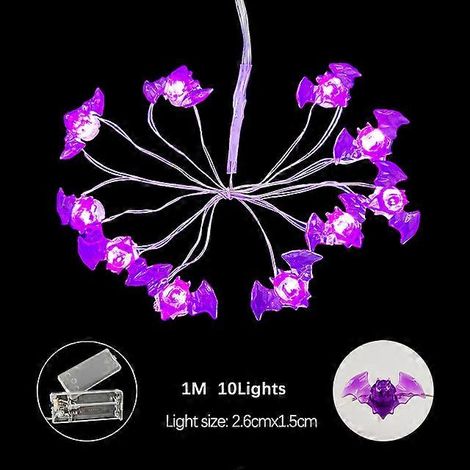 Guirlande lumineuse LED d'Halloween avec citrouille, crâne, main, chauve-souris et feuilles d'érable - Décoration féérique pour la maison, le jardin et les fêtes d'Halloween - 1 m, 10 lumières