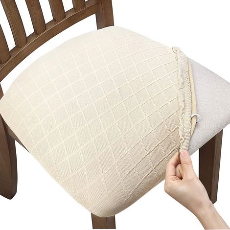 Funda Para Silla De Comedor - Jacquard Impermeable - Ajuste Elástico Con Cinta Y Botón - Para Cojín De 40-50 X 40-50 X 3,8-6,8 Cm - Beige - Juego De 6 (1/5)