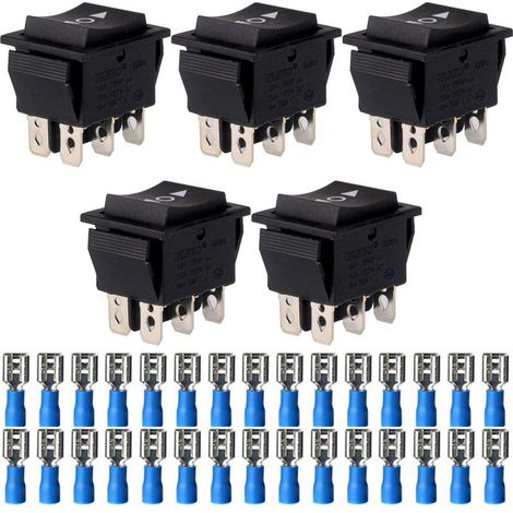 CYRILL – 5 pezzi Interruttore a bilanciere momentaneo Pulsante di accensione/spegnimento (on)/Off/(on) 6 pin 250 V-110 V-36 V-24 V-12 V/10 A (30 connettori terminali filo) (1/5)