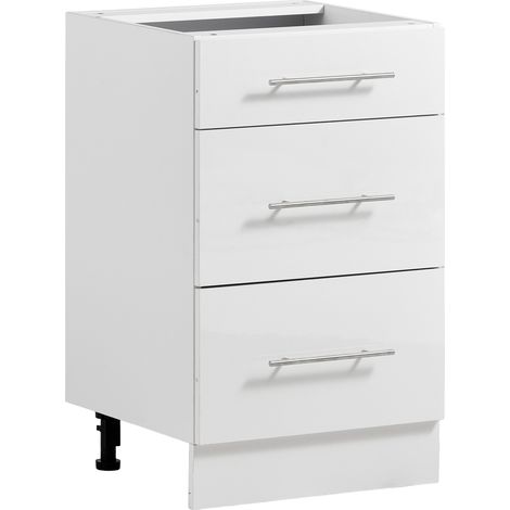 VEVOR Mueble Bajo de Cocina, Ancho de 50 cm, 3 Cajones, sin Montar, Herrajes de Cierre Suave, Cantos Reforzados, 500 x 475 x 815 mm (ancho x profundidad x alto), para Hogar, Oficina y Lavadero, Blanco (1/5)