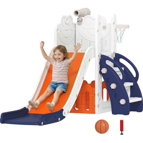 AIYAPLAY 5 in 1 Toddler Slide Set with Basketball Hoop for Age 1-3, Orange (1/5)