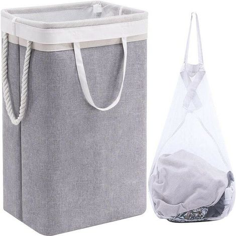 Corbeille à Linge- Panier à Linge 41x31x60cm, Avec couvercle + sac en filet (1/5)