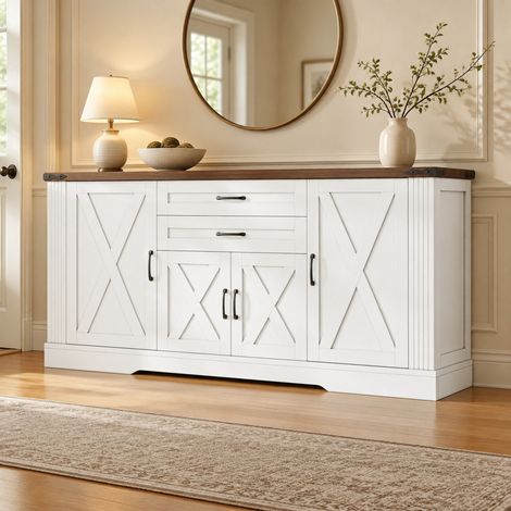 Buffet avec plan de travail, 160 x 39 x 81,5 cm, 4 portes, 2 tiroirs, blanc OKMYHOME (1/5)