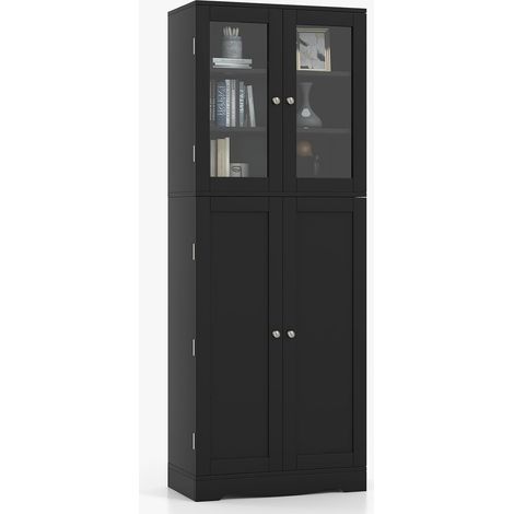 Goplus – Armoire de rangement haute avec portes en verre trempé – 2 placards, 10 compartiments, 4 étagères – Dispositif anti-basculement – Noir (1/5)