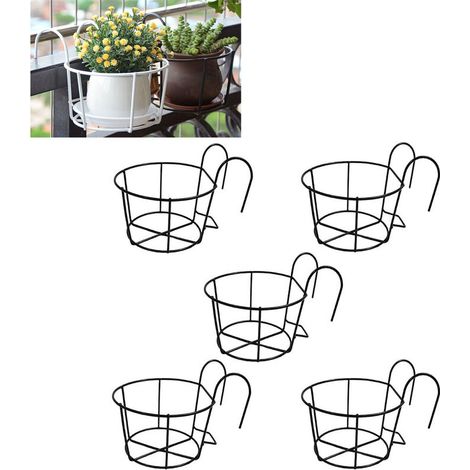 Fleurs Ronds à Suspendre en Fer, 5 Pièces Pot Plante Garde Corps, Support Jardiniere Balcon Rond, Métal Pots De Jardin Support, Convient pour Balcon,Jardin,Clôture,Intérieur Et Extérieur (1/5)