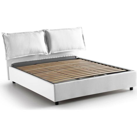 Talamo Italia Letto matrimoniale Antonia, Letto contenitore con rivestimento in tessuto, 100% Made in Italy, Apertura frontale, adatto per materasso Cm 160x200, Bianco, con imballo rinforzato