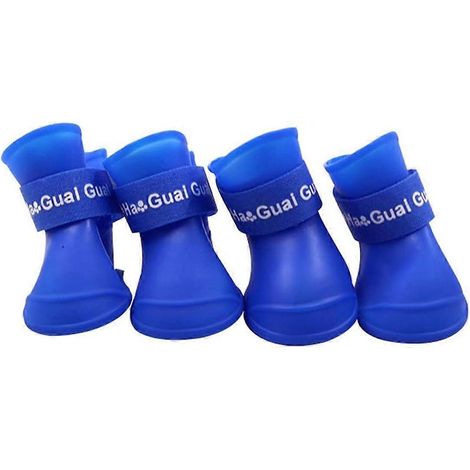Chaussure pour chien en silicone imperméable - Chausson antidérapant pour chien avec protection contre la pluie - Bottes et pantoufles pour petits chiens (M, Bleu) (1/5)