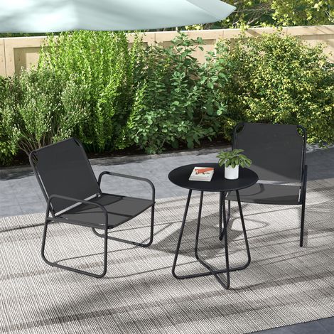 Ensemble jardin 3 pièces salon extérieur 2 fauteuils table ronde gris acier maille