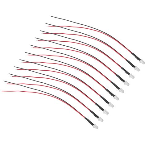 Lot de 10 diodes électroluminescentes (DEL) de 5 mm précâblées, LED jaunes 5-12 V, pour la décoration (1/5)
