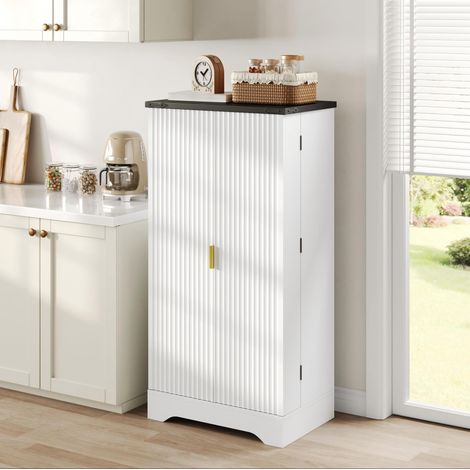 Credenza 60,5x40x120 cm con illuminazione LED, portaspezie e ripiani regolabili, bianca (1/5)