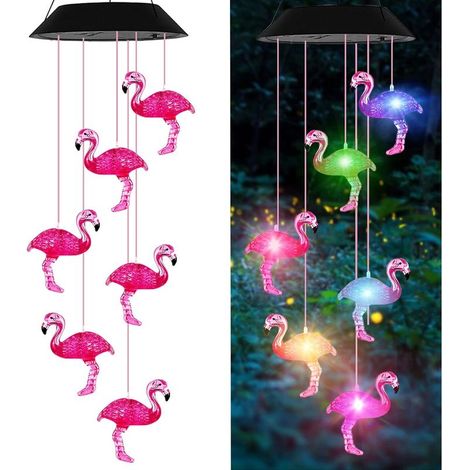 Carillon solaire flamant rose avec changement de couleurs LED cadeau pour maman étanche pour jardin et terrasse décoration extérieure (1/5)