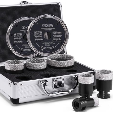 Coffret de Forets Diamantés pour Carrelage, Kit Couronnes Diamantées M14 8Pièces (20/35/38/40/50/68mm Scie Cloche Diamant + 2 Disques à Tronçonner 125mm) pour Céramique Marbre Maçonnerie (1/5)