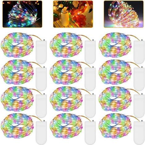 Guirlande lumineuse LED à piles, 12 guirlandes de 2 mètres de long chacune, avec 20 perles LED en fil de cuivre miniature, de couleurs variées, idéale pour les chambres, l'intérieur, Noël, l'extérieur (1/5)